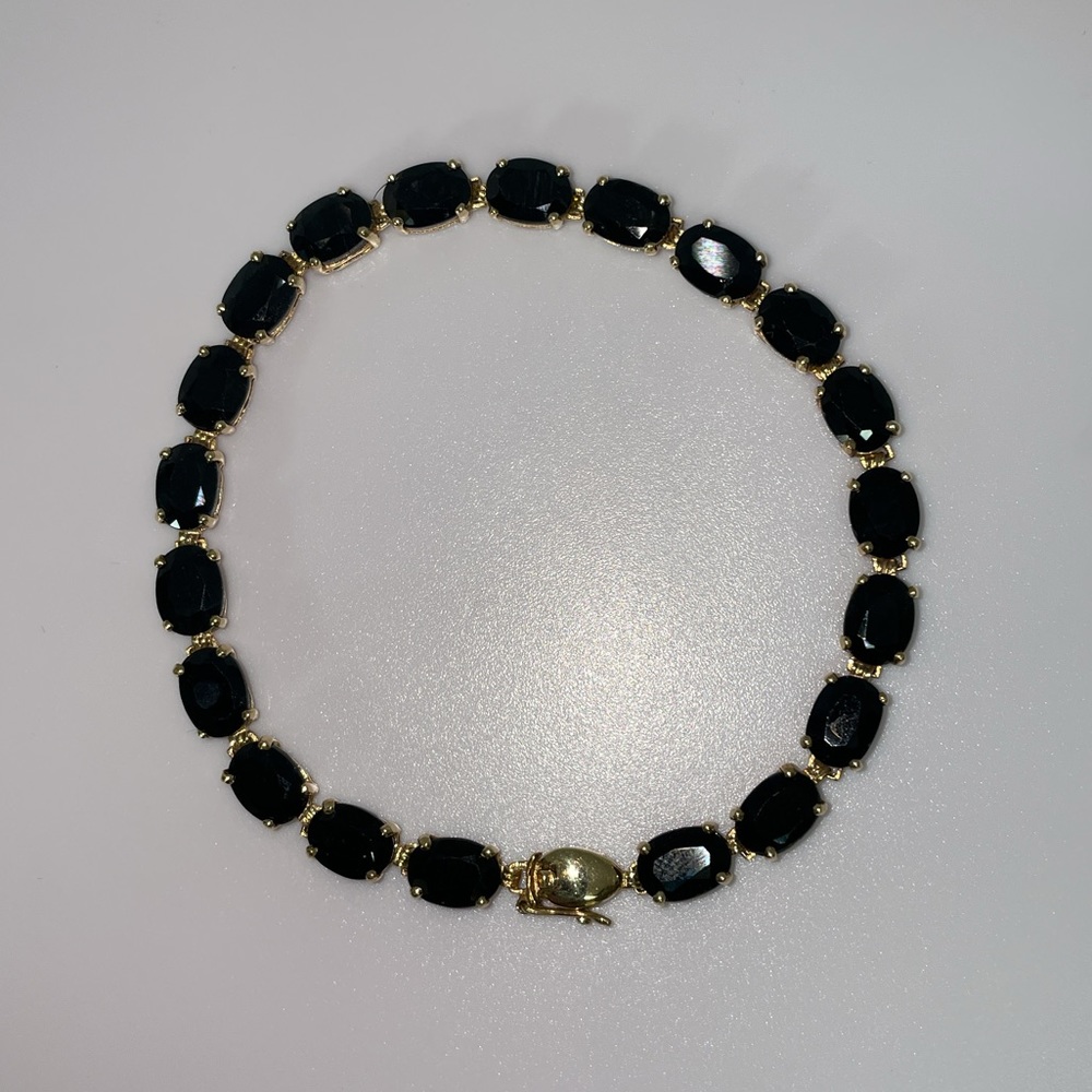 Solid Stamped 10K (not 14K ) Yellow Gold Tennis Bracelet Oval Natural Black Onyx